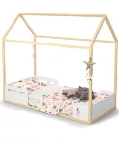 Cama montessoriana tamanho solteiro - BRANCA com madeira PINUS